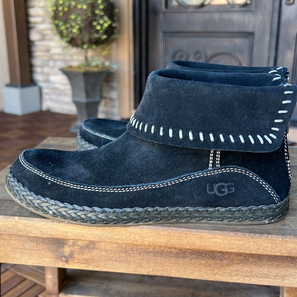 🥾 UGG Black Suede Boots with Rubber Soles, Sz 6